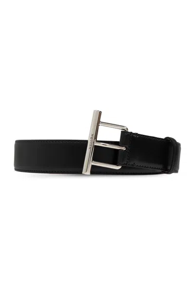 ALEXANDER MCQUEEN T-BAR BUCKLED LOGO ENGRAVED BELT