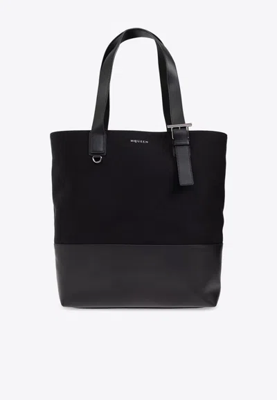 Alexander Mcqueen T-bar Canvas Tote Bag In Black