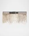 Alexander Mcqueen T-bar Crystal Fringe Leather Belt In Gold