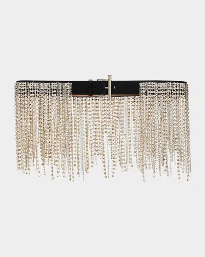 Alexander Mcqueen T-bar Crystal Fringe Leather Belt In Brown