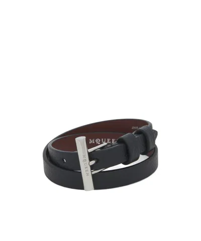 Alexander Mcqueen T-bar Double Loop Bracelet In Black