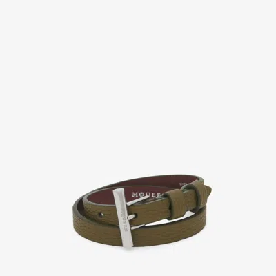 Alexander Mcqueen T-bar Double Wrap Bracelet In Military Green