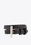 Alexander Mcqueen T-bar Double Wrap Leather Bracelet In Black
