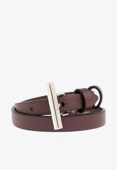 Alexander Mcqueen T-bar Double Wrap Leather Bracelet In Black