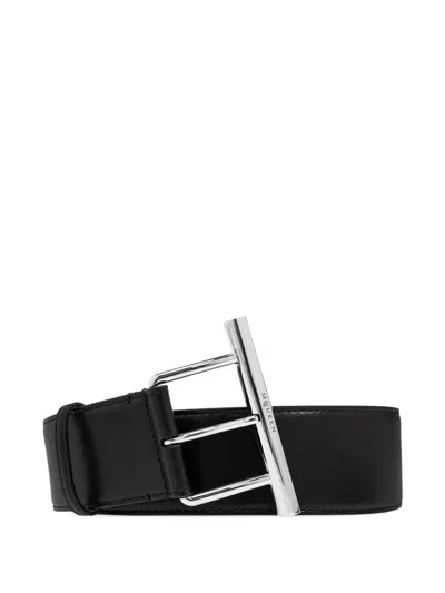 Alexander Mcqueen T-bar Buckled Logo Engraved Belt In Black