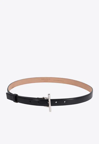 Alexander Mcqueen T-bar Leather Belt In Black