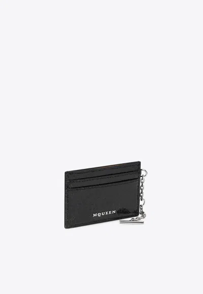 Alexander Mcqueen T-bar Leather Cardholder In Black