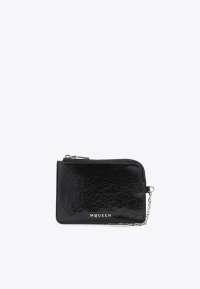 Alexander Mcqueen T-bar Leather Zip Coin Pouch In Black