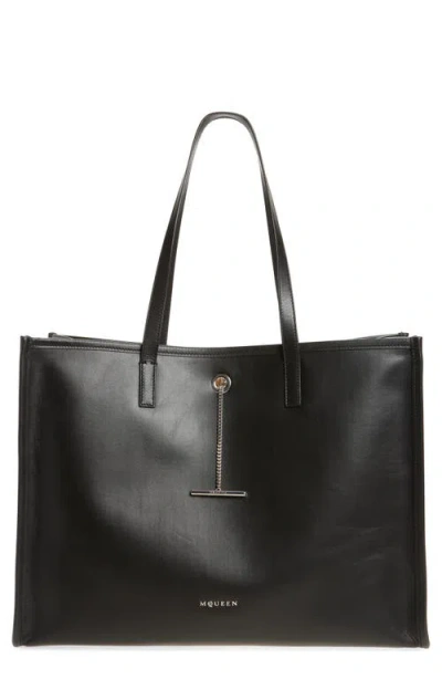 Alexander Mcqueen T-bar Pendant Tote In Black/silver