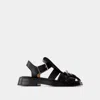 Alexander Mcqueen Round Toe Leather Sandals With Buckle Detail In Black