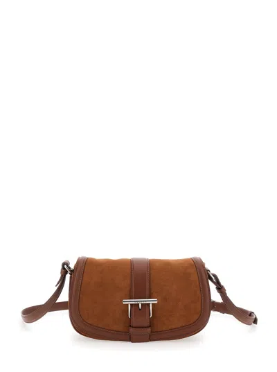 ALEXANDER MCQUEEN ALEXANDER MCQUEEN WOMEN 'SATCHEL' BROWN CROSSBODY BAG WITH T-BUCKLE AND EMBOSSED LOGO IN SUEDE WOMAN