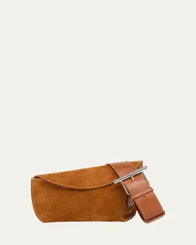 ALEXANDER MCQUEEN T-BAR SLING ANGULAR SUEDE SHOULDER BAG