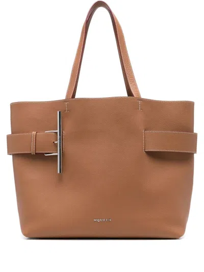 Alexander Mcqueen T-bar Sling Calf Leather Tote Bag In Beige