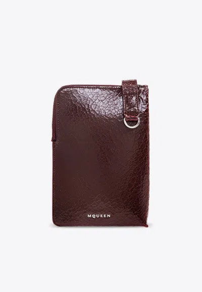 Alexander Mcqueen T-bar Sling Phone Holder In Burgundy