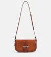Alexander Mcqueen Satchel Brown Crossbody Bag With T-buckle And Embossed Logo In Suede Woman In Multicolor