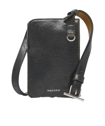 Alexander Mcqueen T-bar Suspender Mobile Phone Bag In Black