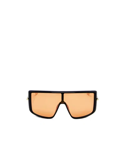 Alexander Mcqueen T-bar Visor Sunglasses In Black/orange In Brown