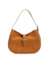 Alexander Mcqueen Brown Shoulder Bag With Adjustable Shoulder Strap And T Buckle Closure On The Front In Suede Woman In Sand