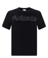 Alexander Mcqueen Black T-shirt With Glitter Logo Print In Cotton Man In Black