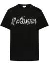 Alexander Mcqueen Black T-shirt With Graffiti Logo Print In Cotton Man In Black  