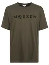 Alexander Mcqueen Pure Cotton T-shirt With Mcqueen Logo Detail In Khaki Black