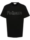 Alexander Mcqueen Black T-shirt With Glitter Logo Print In Cotton Man In Black  