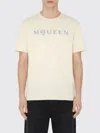 Alexander Mcqueen Men Cotton T-shirt With A Flocked Logo Printed In Blue