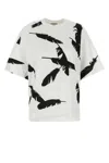 Alexander Mcqueen White Feather-print Oversized T-shirt In Printed