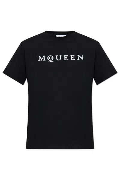 Alexander Mcqueen Logo Lettering Crewneck T-shirt In Black