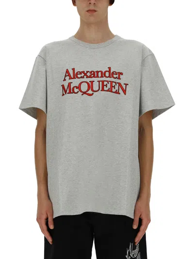 Alexander Mcqueen T-shirt With Logo In Gray
