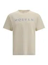 Alexander Mcqueen Men Cotton T-shirt With A Flocked Logo Printed In Neutral