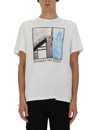 Alexander Mcqueen T-shirt With Print In Gray