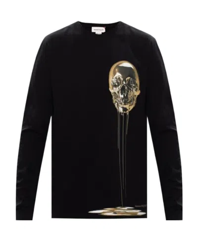 Alexander Mcqueen T-shirt With Round Neck And Long Sleeves In Black