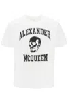 ALEXANDER MCQUEEN T-SHIRT WITH VARSITY LOGO AND SKULL PRINT