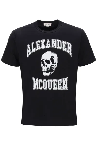 Alexander Mcqueen T-shirt With Varsity Logo And Skull Print In Black