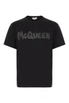 Alexander Mcqueen Black T-shirt With Glitter Logo Print In Cotton Man In Black
