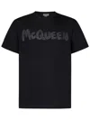 Alexander Mcqueen Black T-shirt With Glitter Logo Print In Cotton Man In Black
