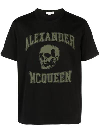 Alexander Mcqueen T-shirts & Tops In Blackkakhi