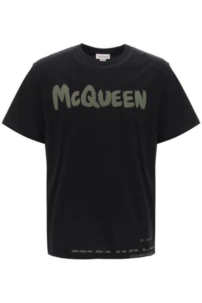 Alexander Mcqueen T-shirts & Tops In Blackkakhi
