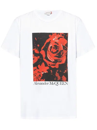 Alexander Mcqueen Graphic-print Cotton T-shirt In Whitered