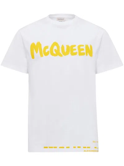 Alexander Mcqueen T-shirts & Tops In Whiteyellw