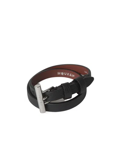 Alexander Mcqueen T-strap Bracelet In Black