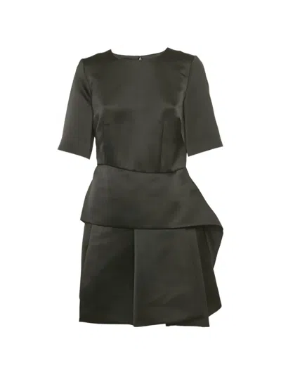 Pre-owned Alexander Mcqueen Taffeta Peplum Mini Dress In Black