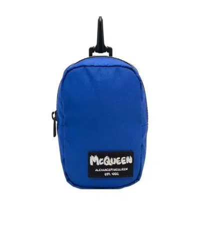 Alexander Mcqueen Tag Mini Headphone Pouch In Blue