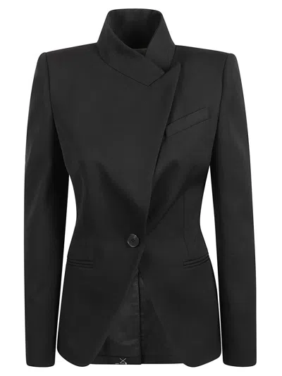 ALEXANDER MCQUEEN ALEXANDER MCQUEEN TAILORED BLACK JACKET WITH HIGH COLLAR