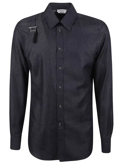 Alexander Mcqueen Tailored Blue Shirt In Black