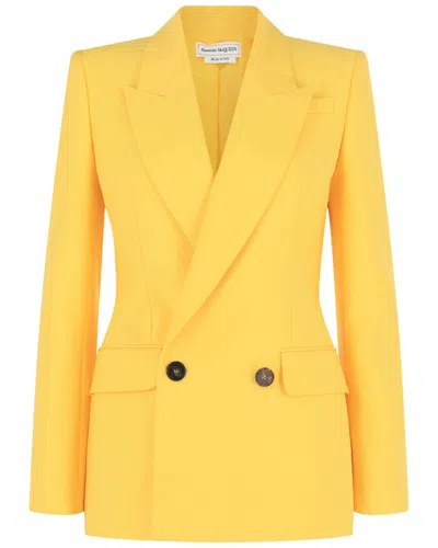 Alexander Mcqueen Tailored Double-breasted Wool Blazer In Yellow