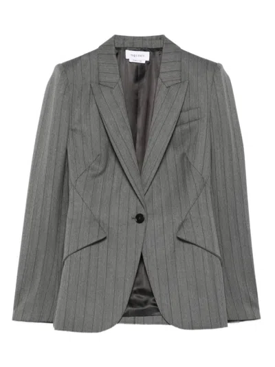 Alexander Mcqueen Tailored Grey Blazer With Notched Lapel In Gray