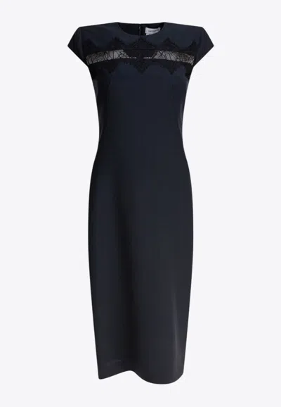 Alexander Mcqueen Tailored Pencil Midi Dress With Lace Inserts In Blue