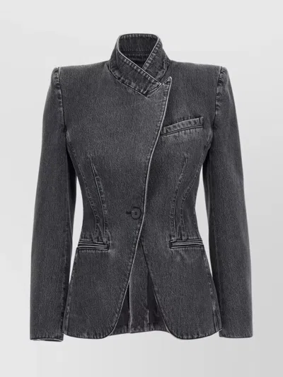 Alexander Mcqueen Twisted Stitching Denim Jacket In Black